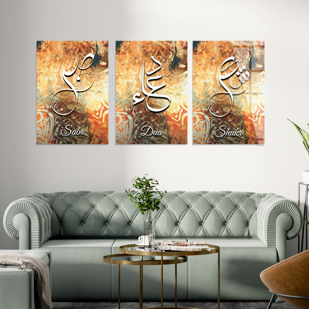 Sabr, Shukr, Dua Written Glass Islamic Wall Art  - WTC054