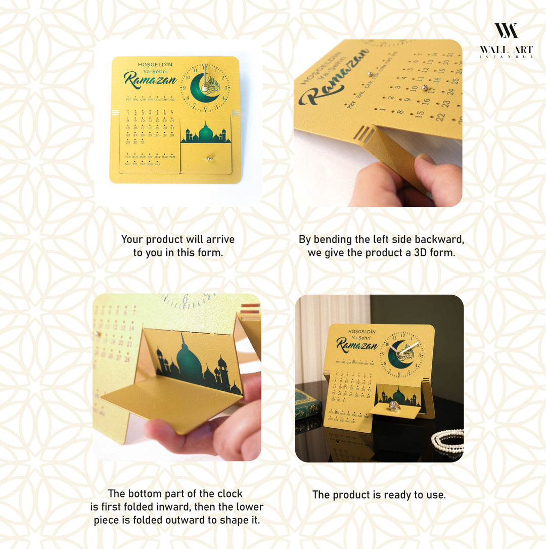 Happy Ramadan Kareem Written Metal Ramadan Calendar and Clock - WAMH217