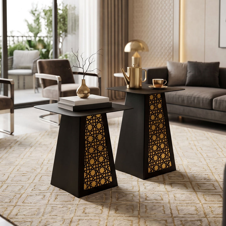 Zamrud Metal Islamic Side Table Set of 2 - WAMZ008