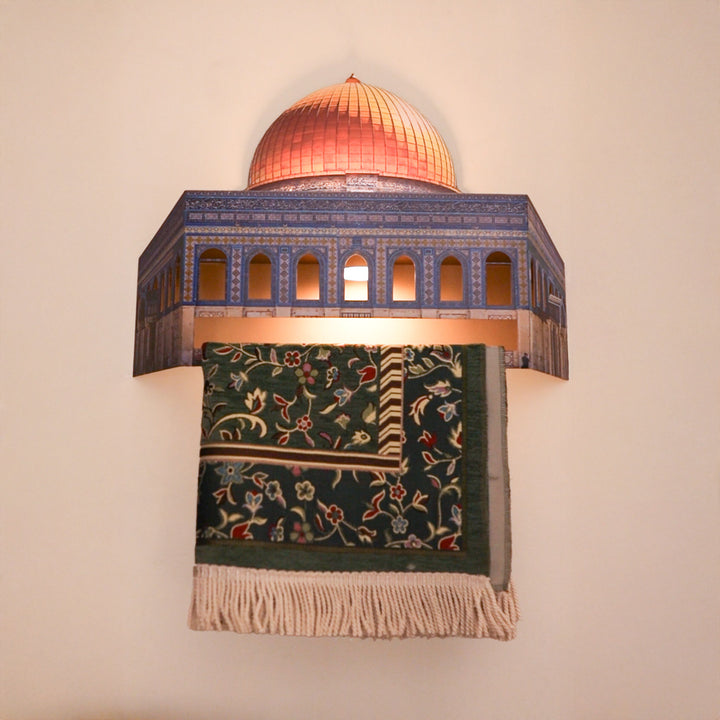 3D Metal Prayer Rug Holder &amp; Wall Shelf with Al-Masjid Al-Aqsa - WAMH181