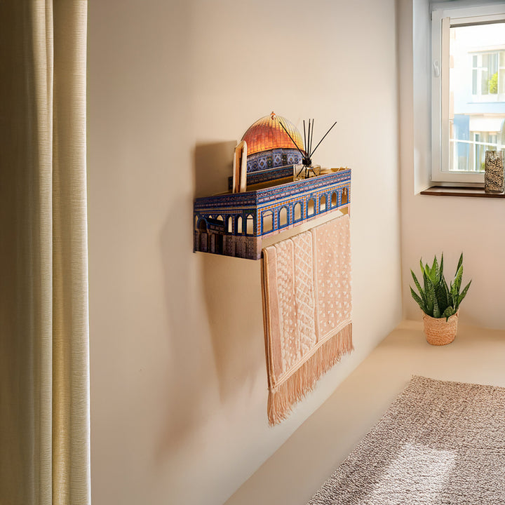 3D Metal Prayer Rug Holder & Wall Shelf with Al-Masjid Al-Aqsa - WAMH181