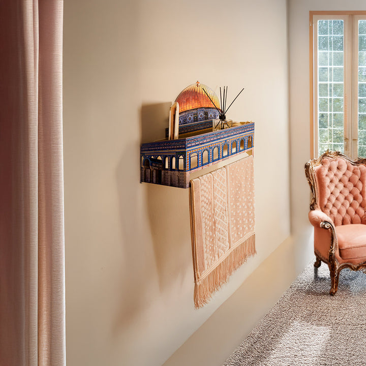 3D Metal Prayer Rug Holder & Wall Shelf with Al-Masjid Al-Aqsa - WAMH181