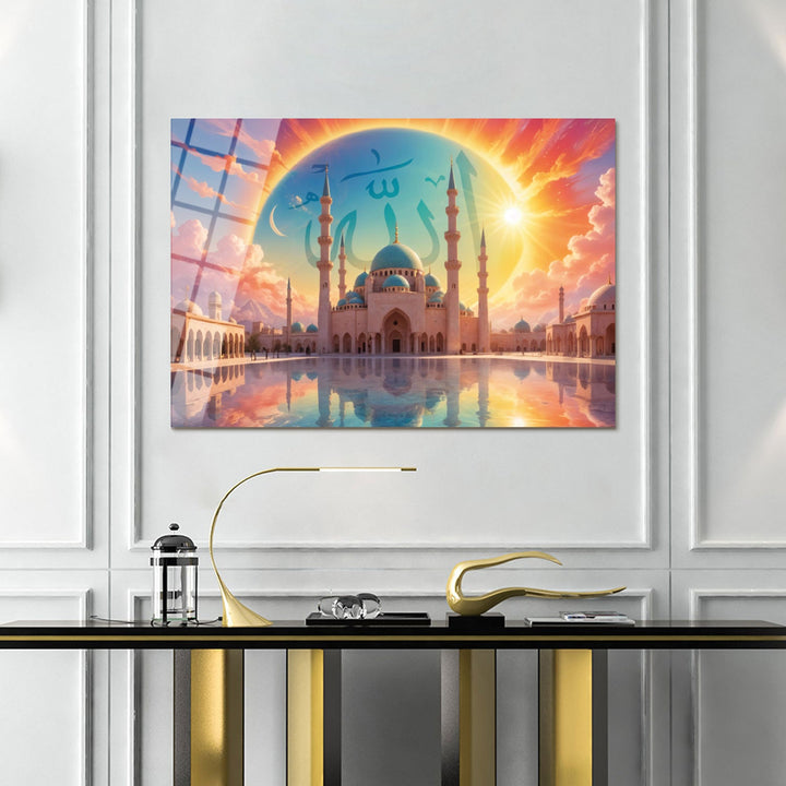 Mosque Painting in Sunlight Glass Islamic Wall Art - WTC063