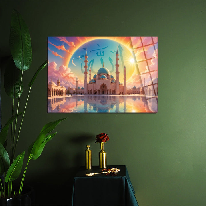Mosque Painting in Sunlight Glass Islamic Wall Art - WTC063