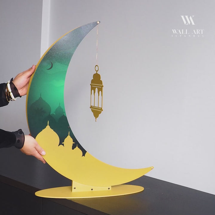 68 cm 3D Colorful Metal Ramadan Moon - WAMH227