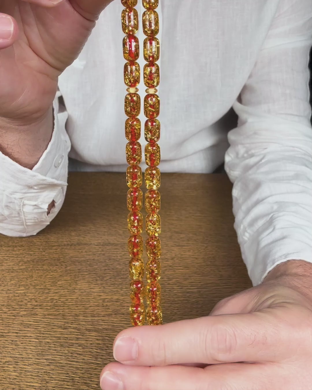 Gold-Leafed Plexiglass Airplane Window Capsule-Cut Tasbeeh with Kazaz Tassel - WATD981