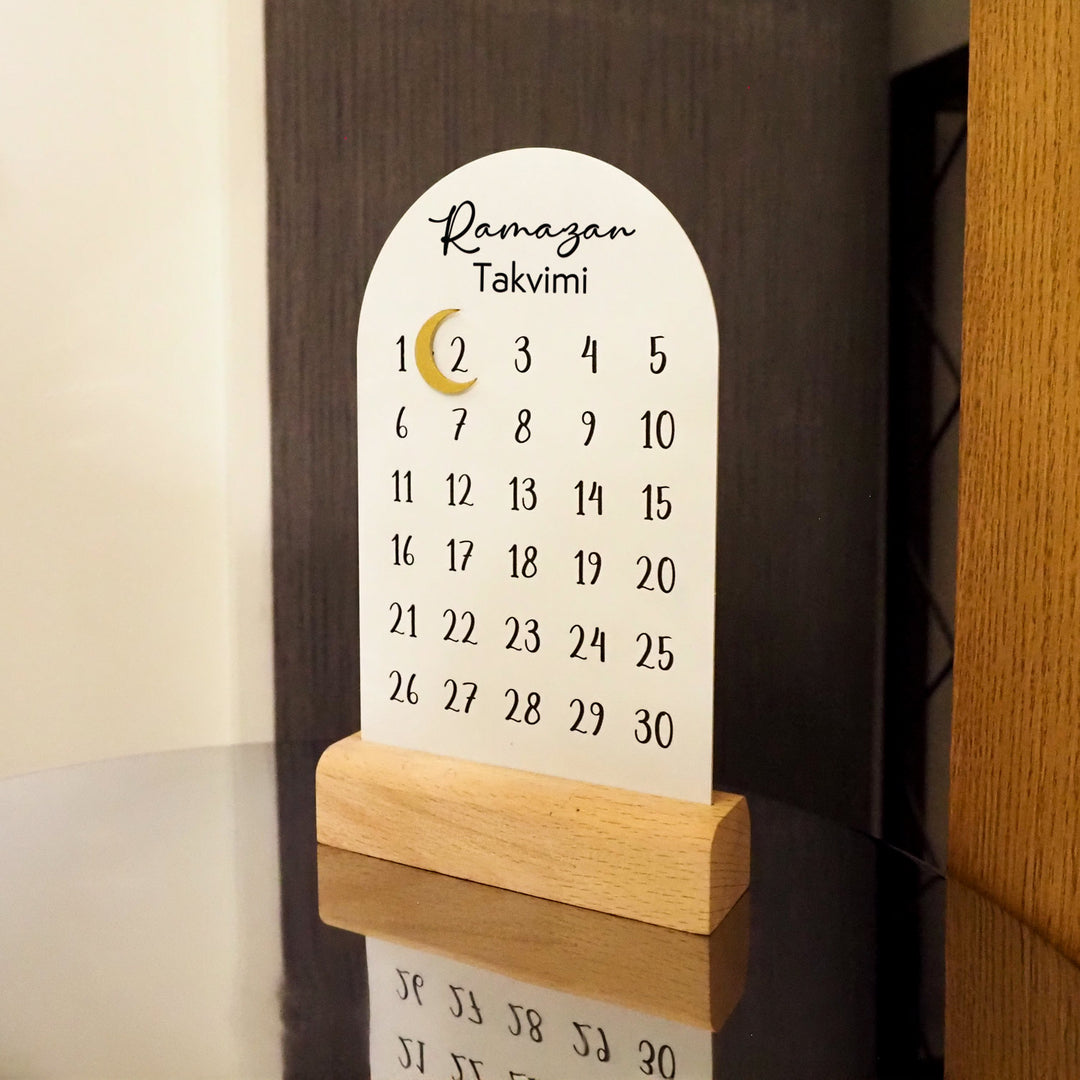 "Ramazan Takvimi" Metal Ramadan Calendar (Wooden Base & Magnetic Hilal) - WAMH188