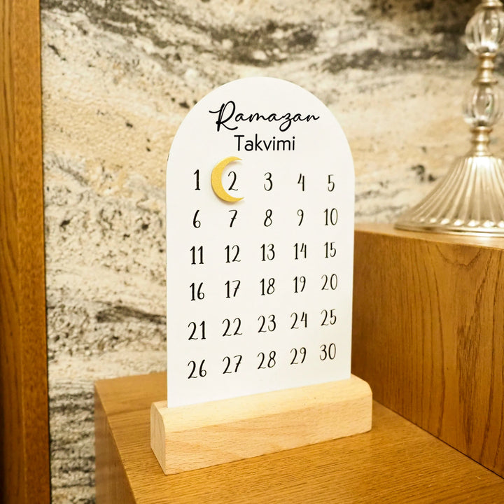 "Ramazan Takvimi" Metal Ramadan Calendar (Wooden Base & Magnetic Hilal) - WAMH188