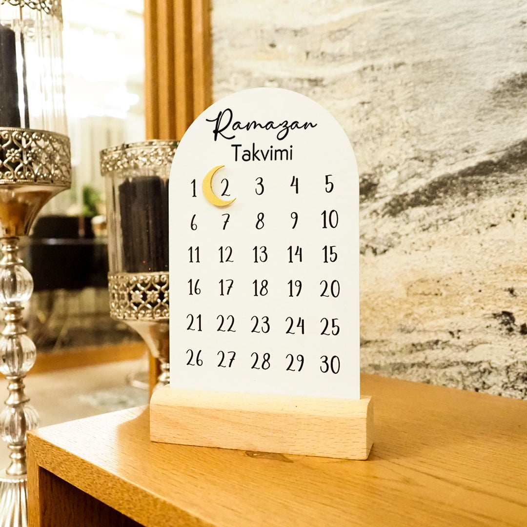 "Ramazan Takvimi" Metal Ramadan Calendar (Wooden Base & Magnetic Hilal) - WAMH188