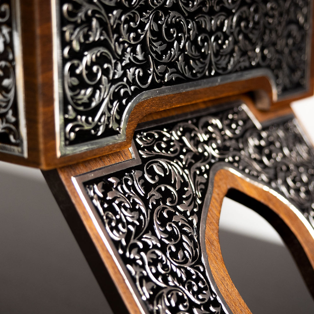 Premium Wooden Quran Stand and Quran with Silver Engravings - WAP014