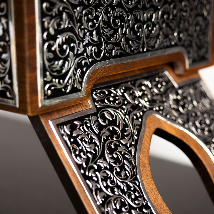 Premium Wooden Quran Stand and Quran with Silver Engravings - WAP014