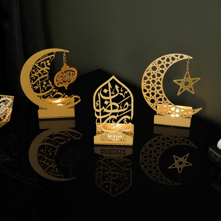 Ramadan Mubarak Metal Candle Holder Set of 3 - WAMH099