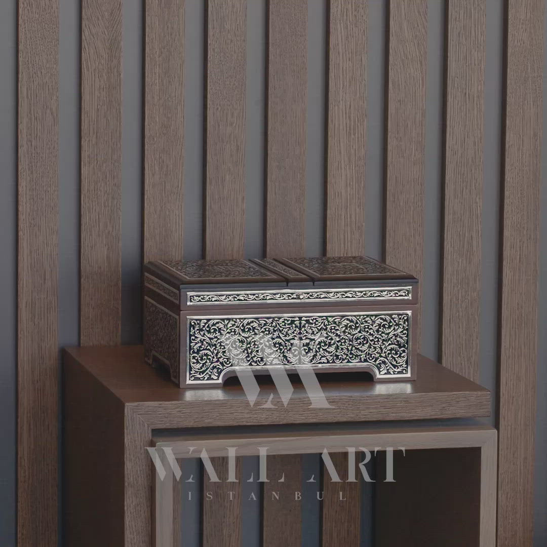 Premium Wooden Quran Stand and Quran with Silver Engravings - WAP014