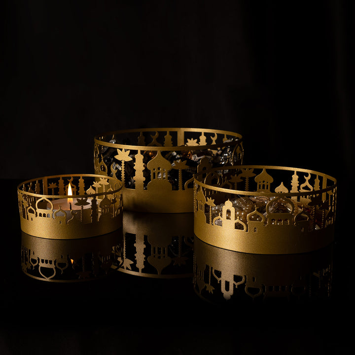 Metal Tray Set of 3 with Mosque Pattern - WAMH127