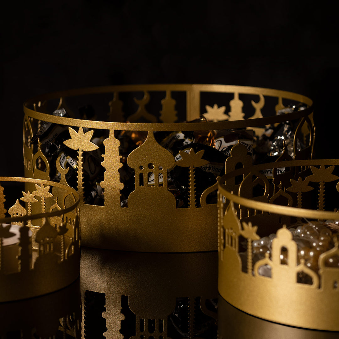 Metal Tray Set of 3 with Mosque Pattern - WAMH127